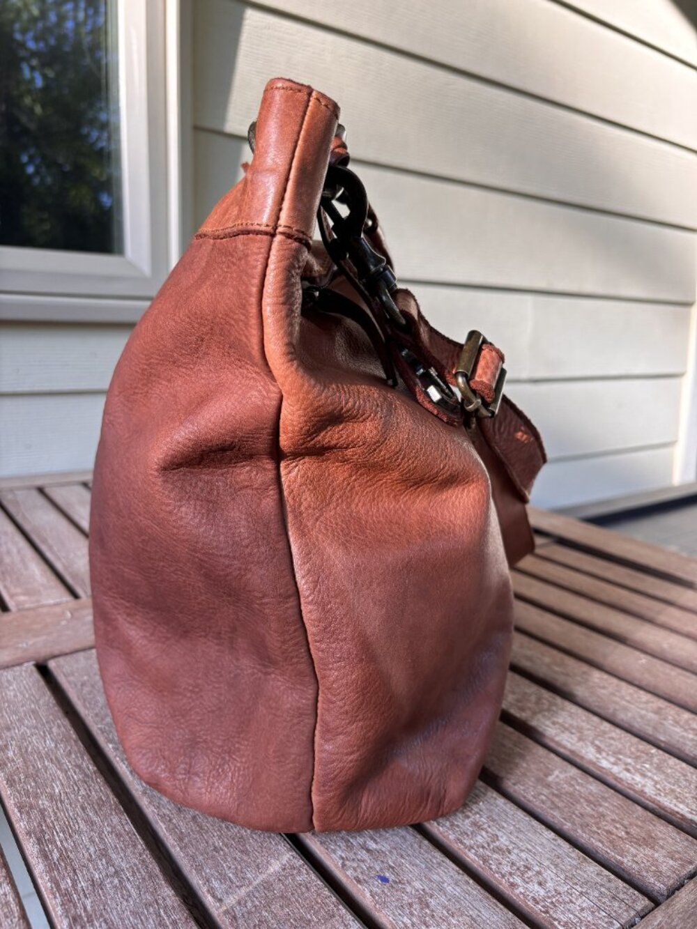 Harbour 2nd Soft Distressed Leather Slouchy Hobo Tote Bag Boho Cognac Brown - Picture 7 of 10
